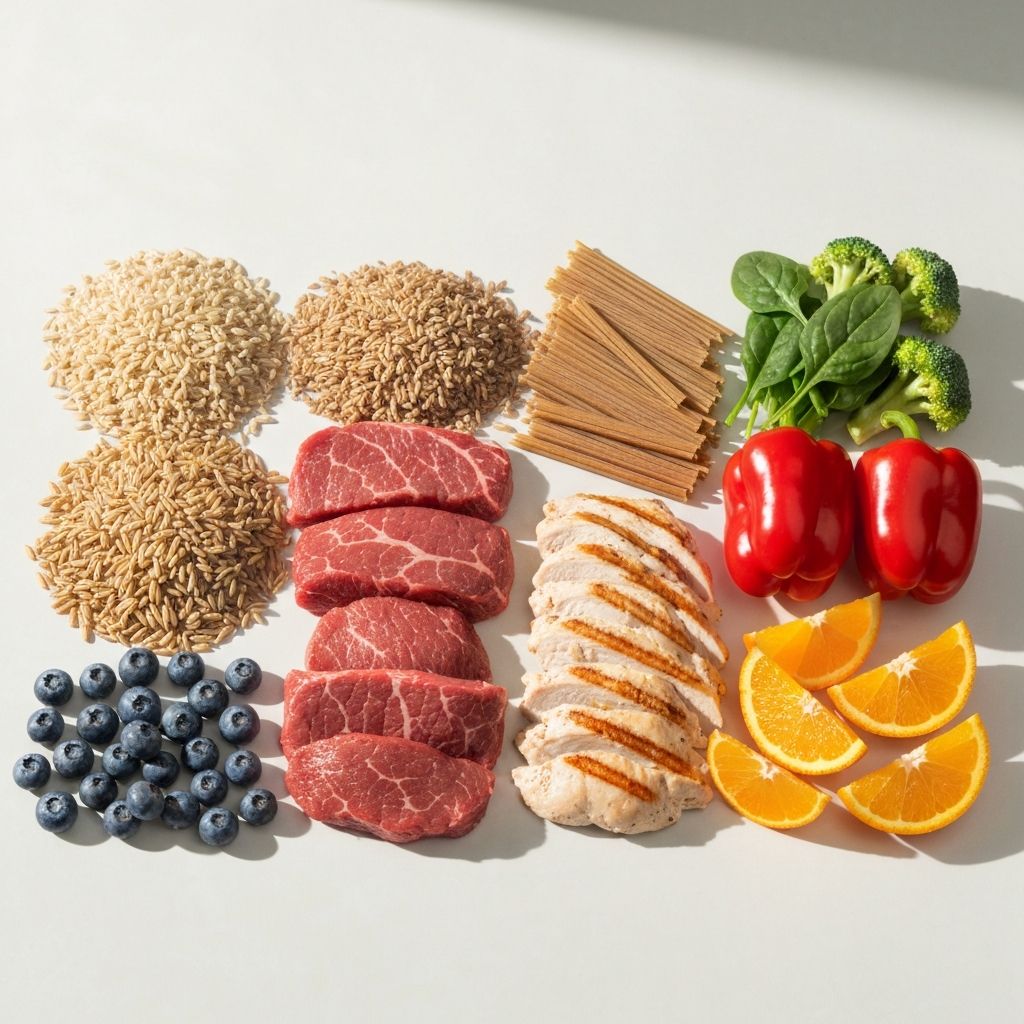 Symmetrical arrangement of different food groups in balanced portions